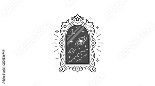 Moonlit Night Sky through Window.