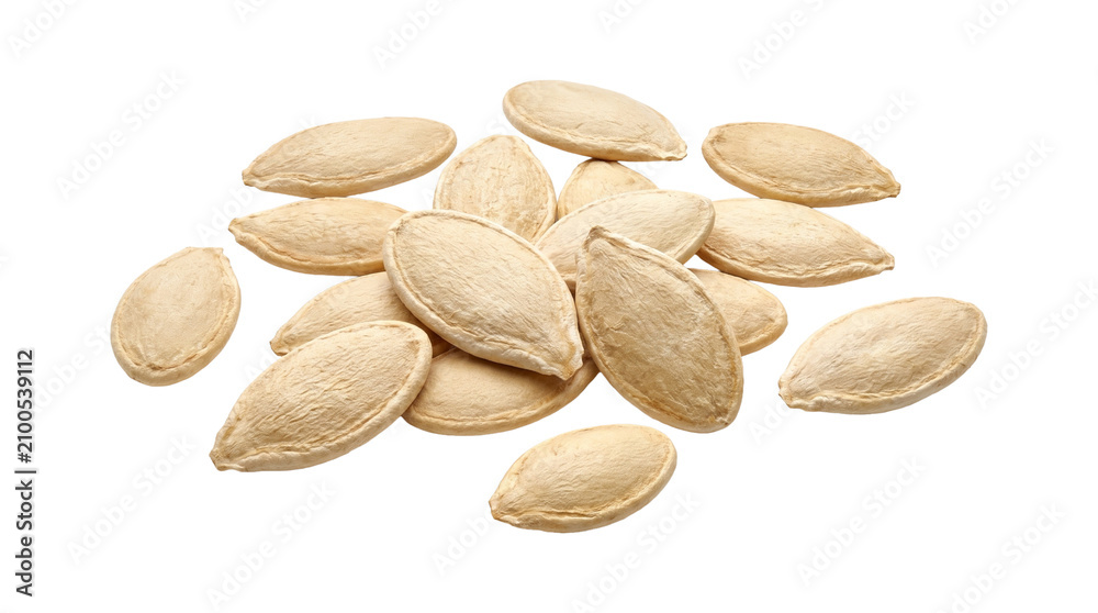 Obraz premium Raw pumpkin seeds heap scattered dried seeds healthy superfood isolated on transparent background png photo.