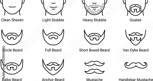 Canvastavla Men Beard and Mustache Styles Icon Set Featuring Various Facial Hair Types Like