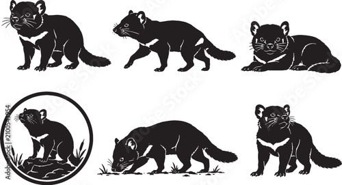 Foto Tasmanian Devil Silhouette Icon Set Black Vector Australian Marsupial Wildlife C