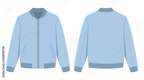 Light Blue Bomber Jacket Mockup Front and Back View Blank Clothing Template for Fashion Design Apparel