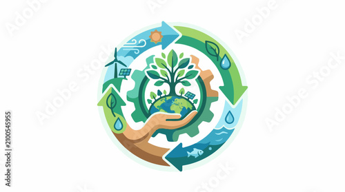 Earth held in hand growing tree clean energy cycle and nature