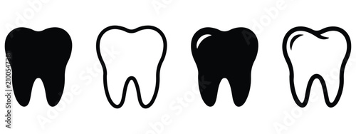 Obraz na płótnie Tooth Icon Set with Dental Care, Human Teeth and Dentistry Symbols in Solid, Out