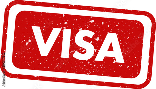 Visa credit card stamp red rubber seal with textured effect on white background