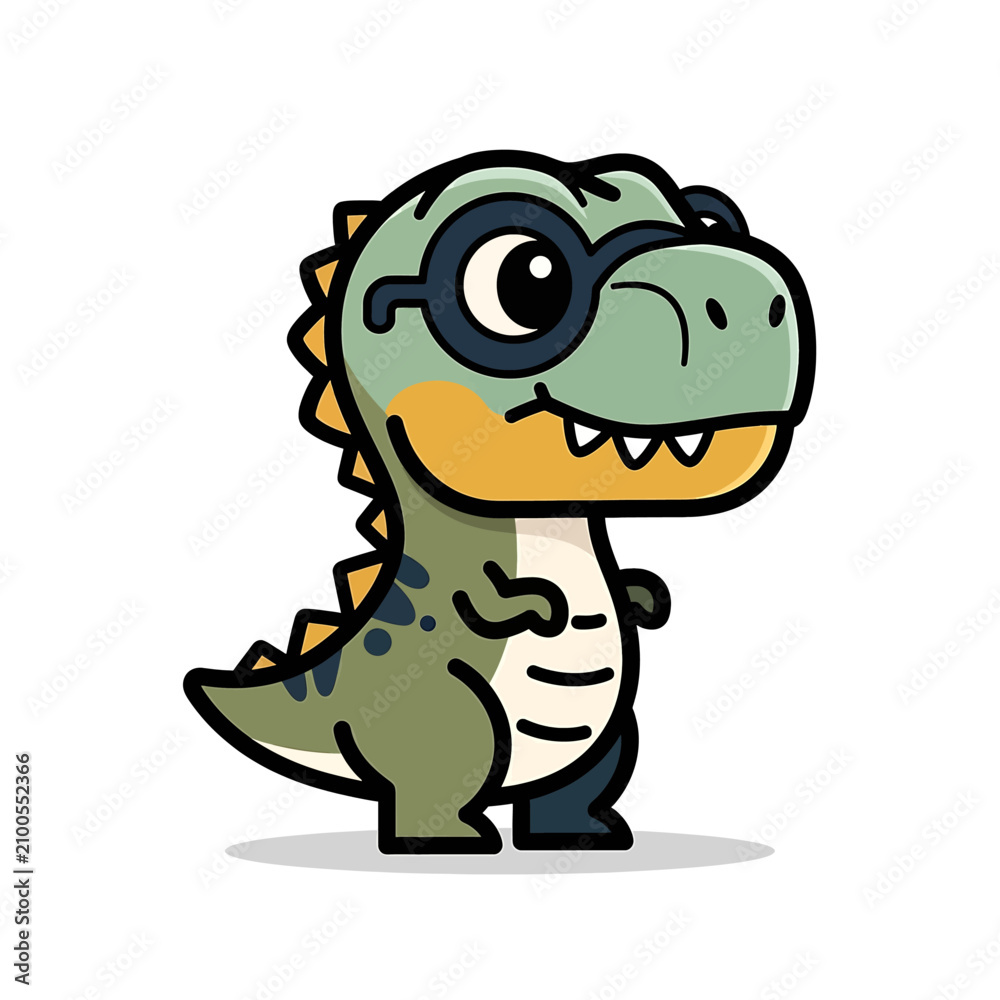 Fototapeta premium Cute cartoon dinosaur with glasses.