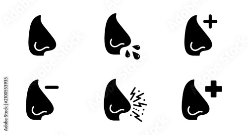 Tableau sur toile Nose Icons Set: Health, Allergy, Sneeze, Symptoms, Medical, Healthcare, Body Par
