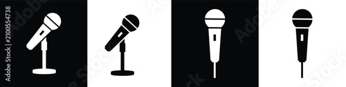 Microphone Icon Set - Line and Solid Mic Icons, Podcast and Recording Vector Collection