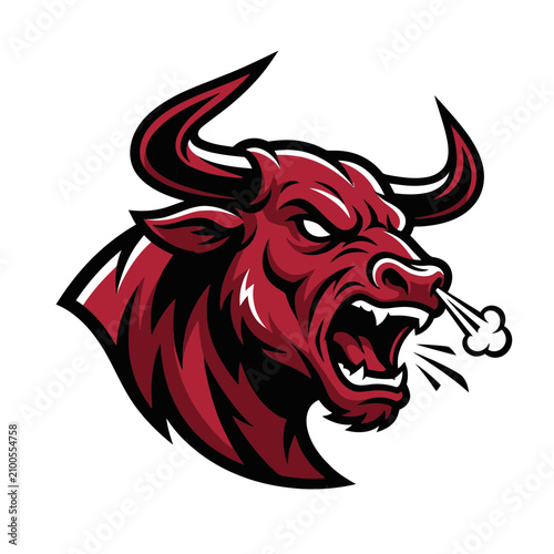 Angry red bull head with horns.