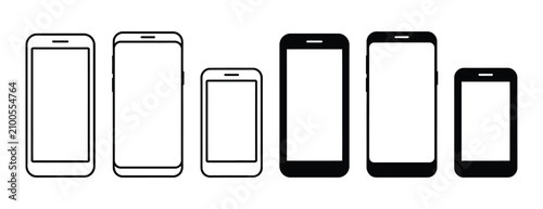 Smartphone Icon Set - Line and Solid Mobile Phone Icons, Cell Phone Vector Collection in Various Sizes