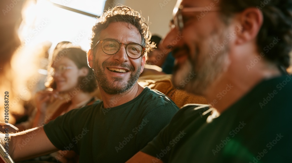 Obraz premium Jovial Men Sharing a Light-hearted Moment at an Event