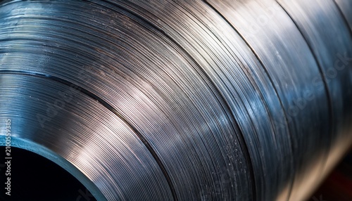 close up of a solid round rolled steel bar showing detailed industrial lamination texture and metallic sheen from a side angle view texture part metal