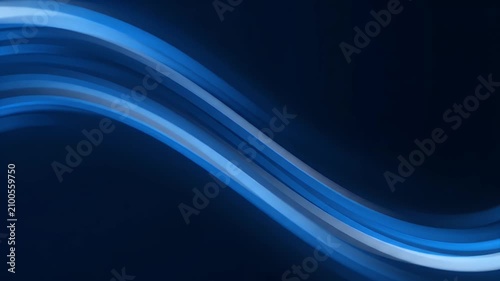 A dynamic video showcases smooth flowing blue light waves moving elegantly across a dark background