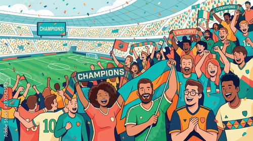 Crowd Celebrating Football Victory at a Packed Stadium During a Championship Match
