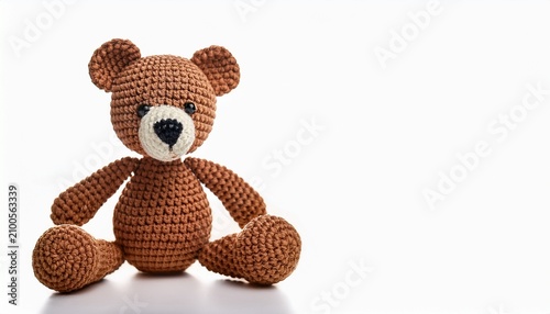 Teddy Bear Knitted Crochet Isolate On A White Background Selective Focus