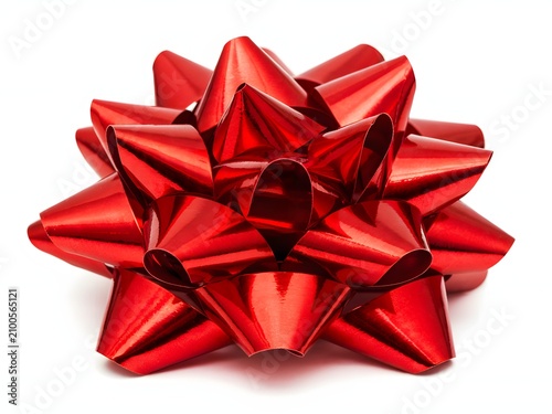 Shiny red gift bow for holiday packaging and celebration design, isolated on white background