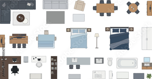 Top View Home Interior Furniture Plan Architecture Layout Vector Elements