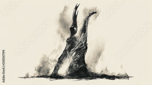 Abstract figure emerging from shadowy realm artistic conceptual illustration