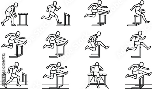 Runner jumping over hurdles fast