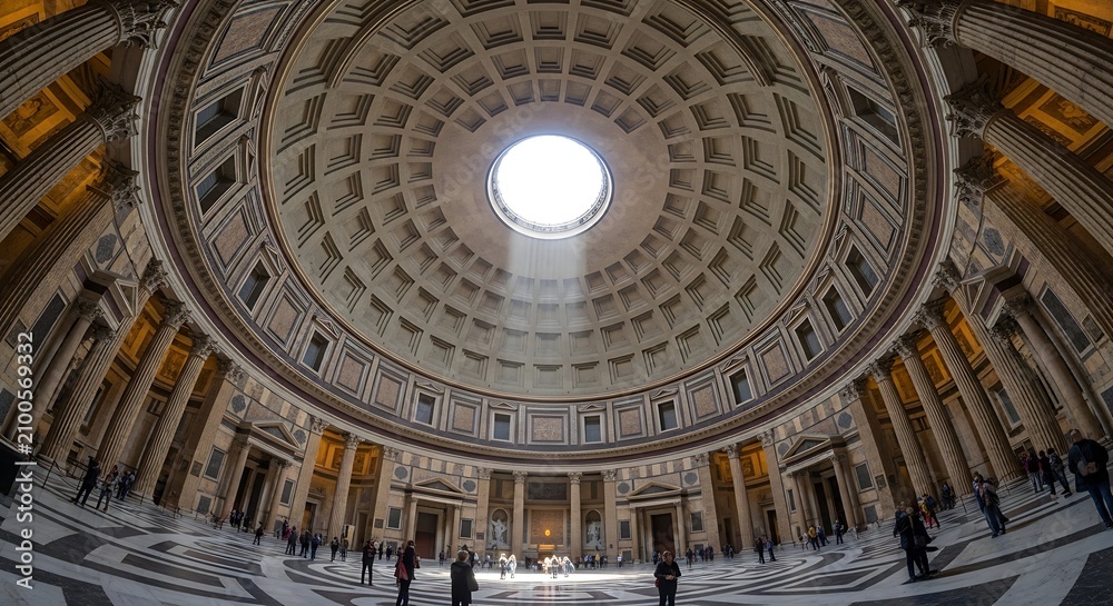 Obraz premium A large, ornate, domed interior space with a central oculus and people