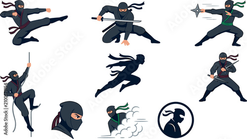 Foto Secret Shinobi Ninja Clipart Collection Vector Featuring Flat Cartoon Shadow War
