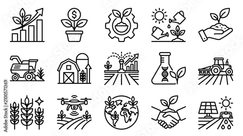 Foto Clean Black and White Agricultural and Sustainable Farming Icons Set Modern Illu