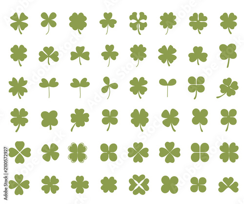 clover green element icon silhouette set four lucky shamrock black icon pack