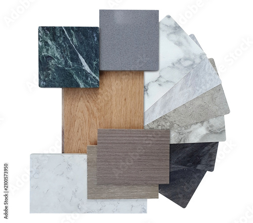 Canvas Print Interior design material samples palette board isolated on white background