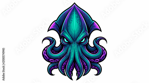 Tableau sur toile Fierce Kraken Monster Illustration with Tentacles and Angry Eyes.