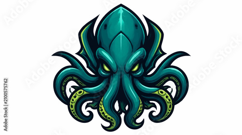 Fotografie Illustration of a fearsome green kraken monster with tentacles.