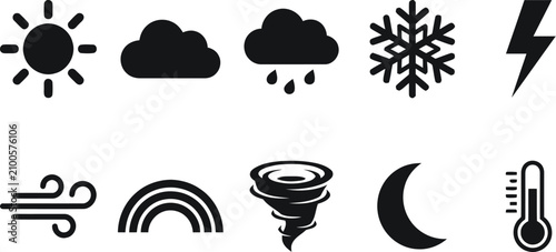 Foto Weather forecast icon set representing various natural elements and phenomena signs