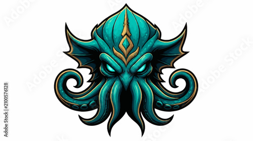 Cuadro en lienzo Mysterious Kraken Monster Head Illustration.