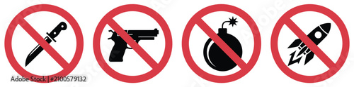 Bild auf Leinwand No weapons prohibited sign icon set vector illustration showing restricted weapo