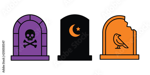 Halloween tombstones collection skull moon and raven grave markers for spooky decor