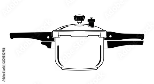 Schilderij op canvas Black and white line drawing of pressure cooker with two handles with illustrati
