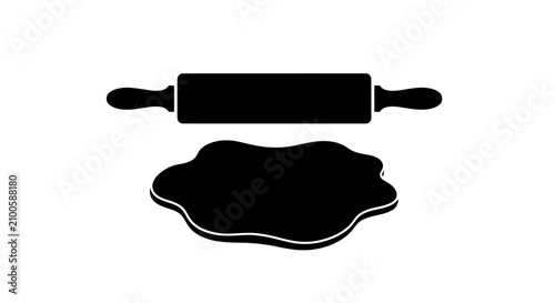 Photos Black silhouette of rolling pin with dough white background above blob dough pre