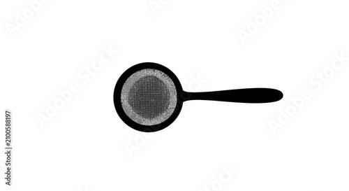 Foto Black handled mesh strainer on white background with preparation equipment culin
