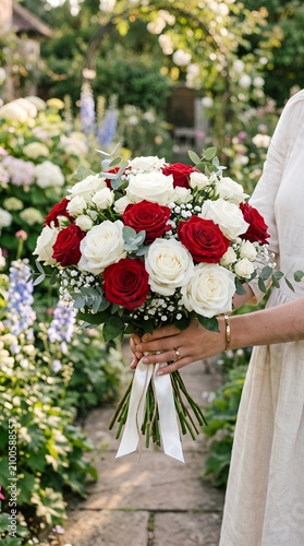 Canvas Print Vertical Detail Of Bride On Wedding Day Holding Gorgeous Bouquet Of Pink And Ora