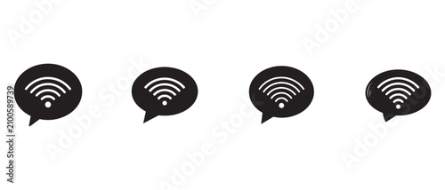 Wifi signal icons in speech bubbles for network connection and communication technology symbolizing internet access and digital communication tools  various designs