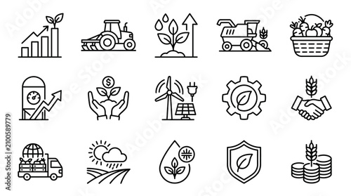 Tableau sur toile Creative Black and White Agricultural and Eco Friendly Business Icons Set for SE