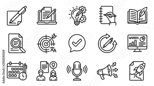 Tableau sur toile Creative Black and White Line Icons Set Featuring Educational Business and Commu