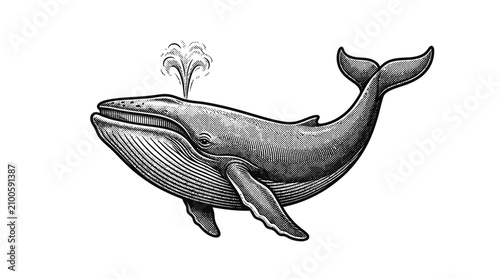 Fotografi Large Whale Swimming in Ocean Water.