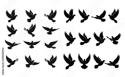 Collection of flying dove silhouettes for peace and freedom vector