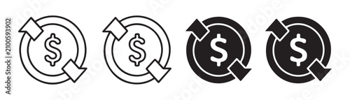 Konstfotografi Dollar currency exchange vector icons, financial refresh, reload and convert symbols in flat style