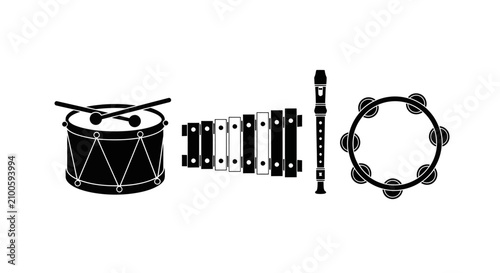 Konstfotografi Black and white musical instrument icons with plain white background icons arran