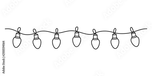 continuous line art of a string of hanging christmas fairy lights