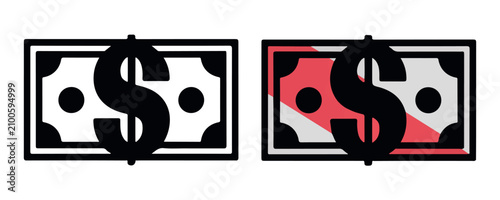 Foto American dollar banknote icons vector set depicting paper currency and cash payment for financial design