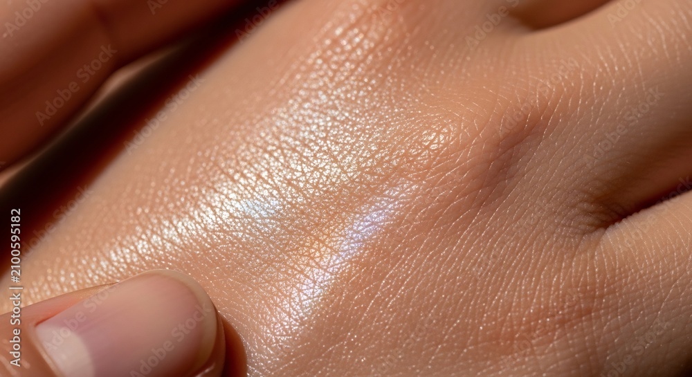Fototapeta premium Hand skin glistening with moisture in close view