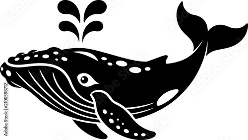 Konstfotografi Black silhouette of a whale with water splashing out of blowhole