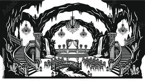 Canvastavla Gothic wedding venue in a crystal cave, underground cavern ballroom with chandel