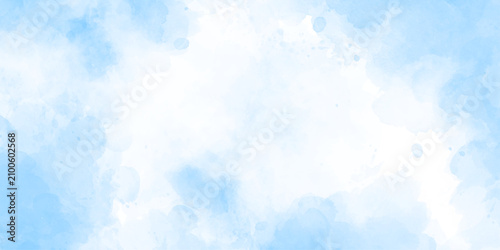 Soft abstract light blue watercolor background with pastel paper texture, smooth brush strokes, airy cloud gradients, bright white center, and elegant graphic design backdrop.